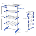 Clothes Airer, 2 Levels Foldable Standing Dryer, Steel Blue