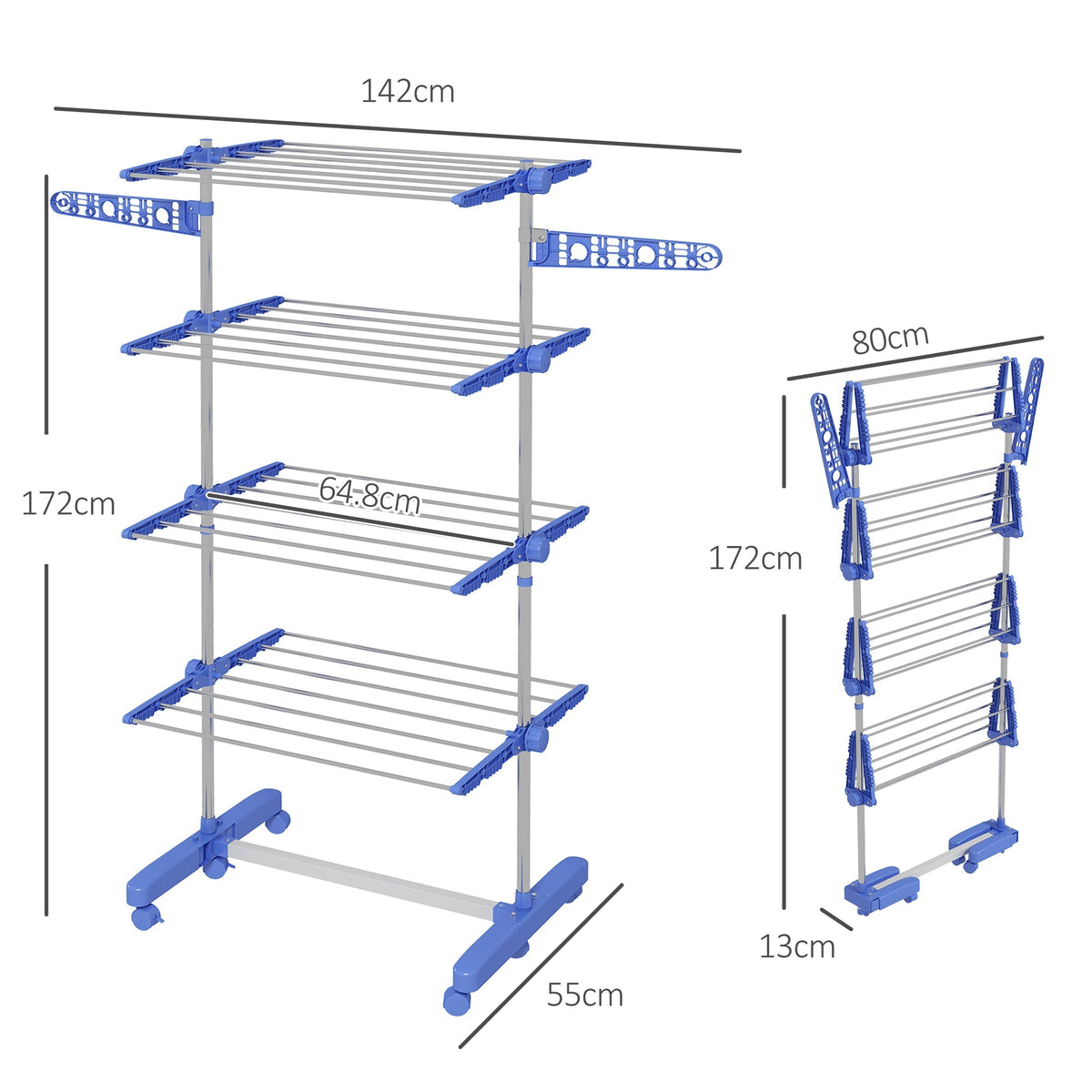 Clothes Airer, 2 Levels Foldable Standing Dryer, Steel Blue