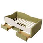 Upholstered Sofa Bed 90x190cm Multifunctional 2 Drawers Railings - Velvet Dark Green/Cream White