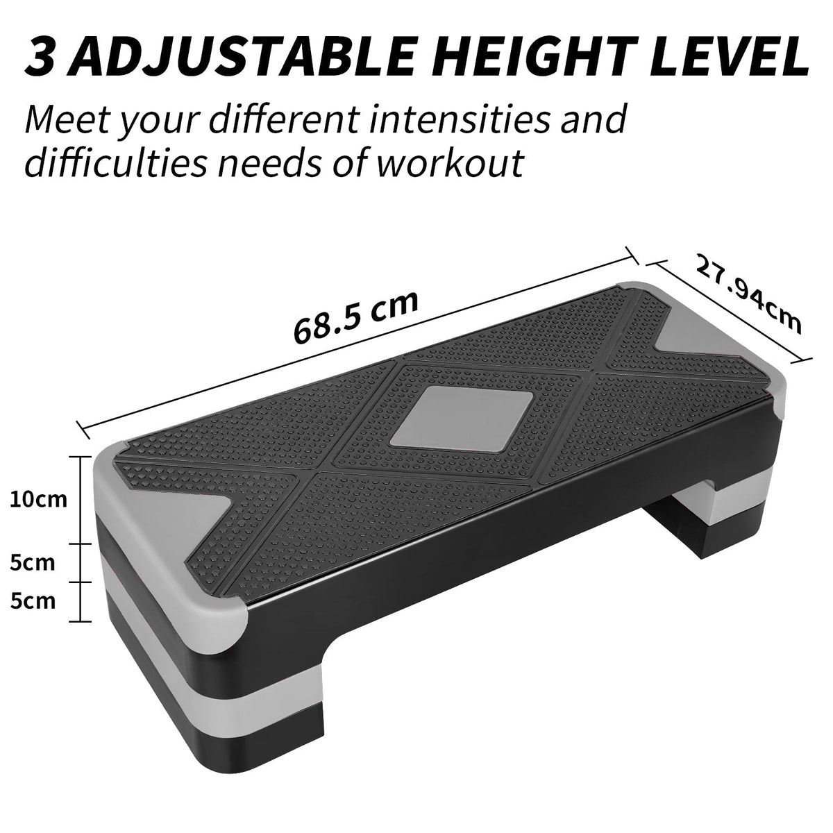 Aerobic Stepper 68.5cm (27") Adjustable Height Workout Step Platform Gray