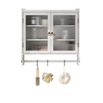 60cm Glass Door Vintage Double Door Wall Cabinet, Three Tiers, Towel Rack, White Washed