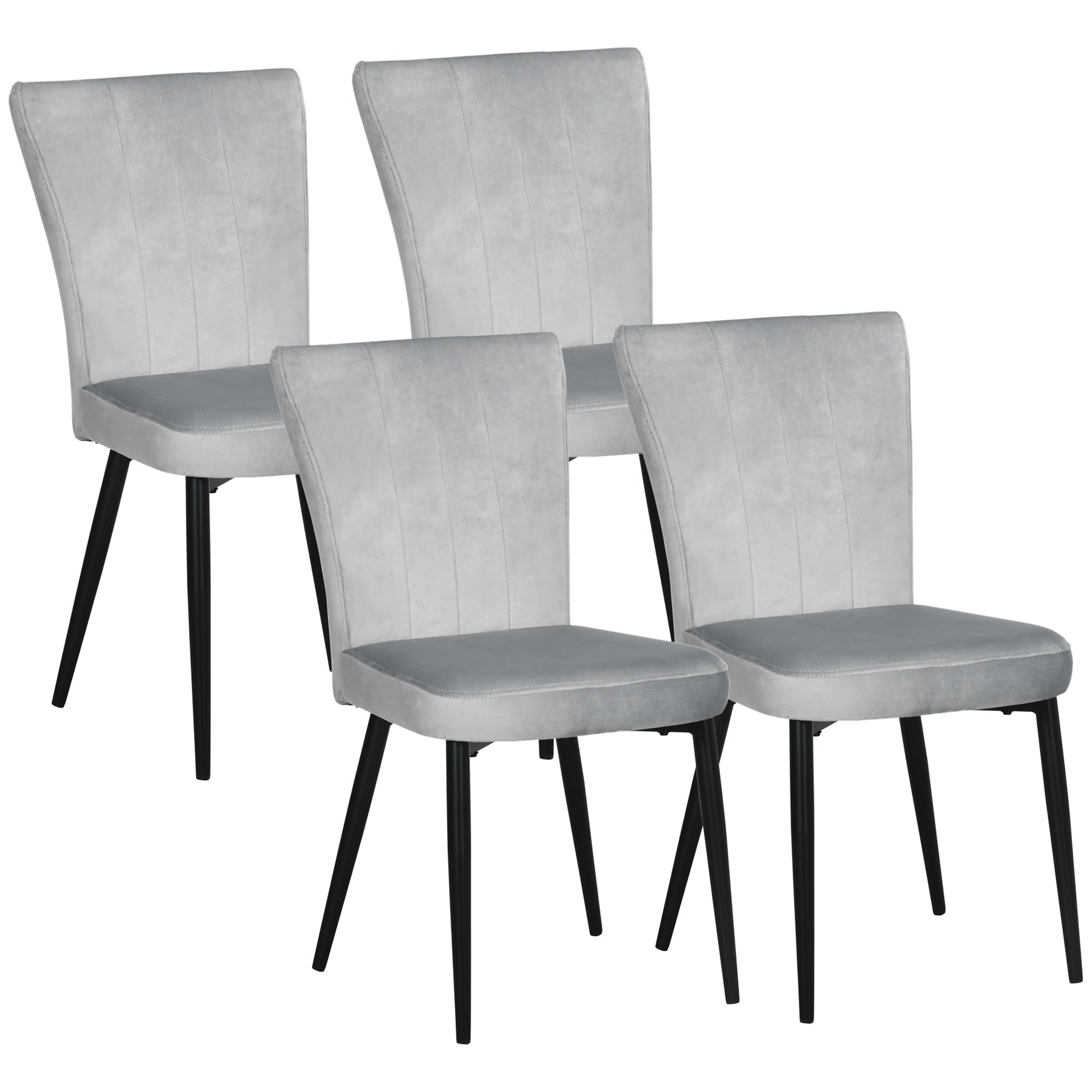 Dining Chair Set of 4, Kitchen Chairs, Backrest, Grey Velvet