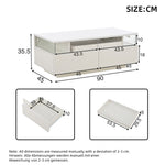 Coffee Table with Tray, 90 x 45 x 35.5 cm, 2 Drawers, Tempered Glass, LED Light, White