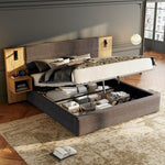Upholstered Bed 180x200cm with LED & 2 Nightstands, Grey Velvet