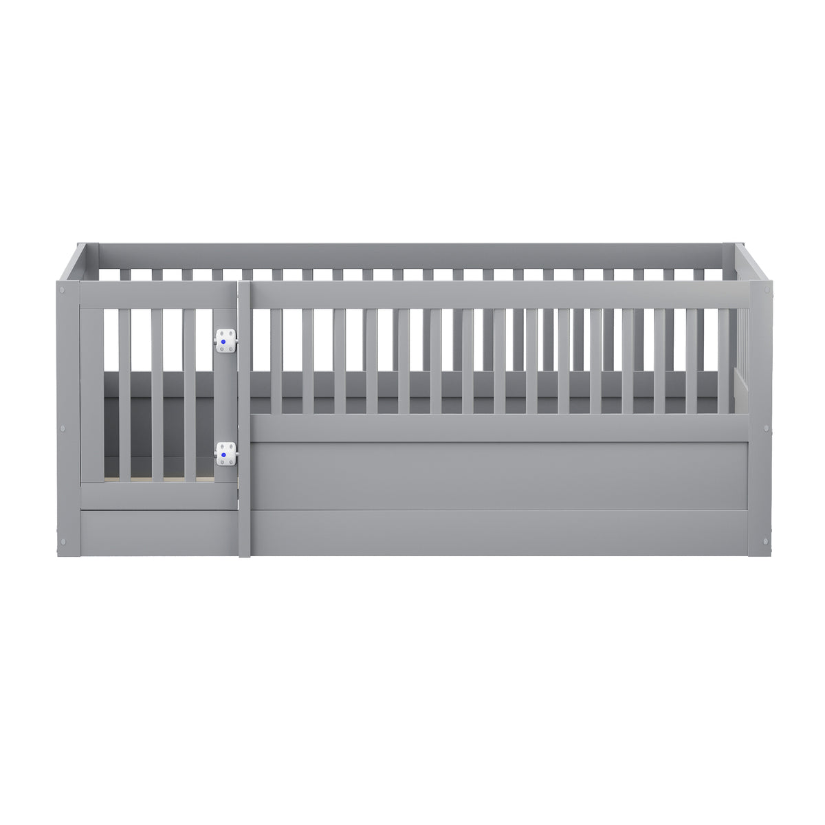 Children's Bed 140x200cm with Railing & Door, Grey Wood