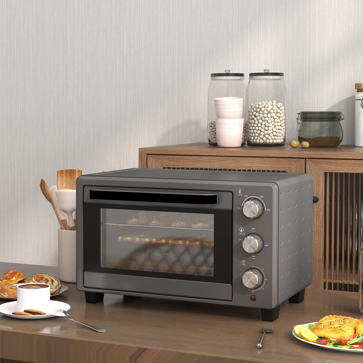 Mini Oven, 21L 1400W 60 Min. Timer, Stainless Steel, Gray