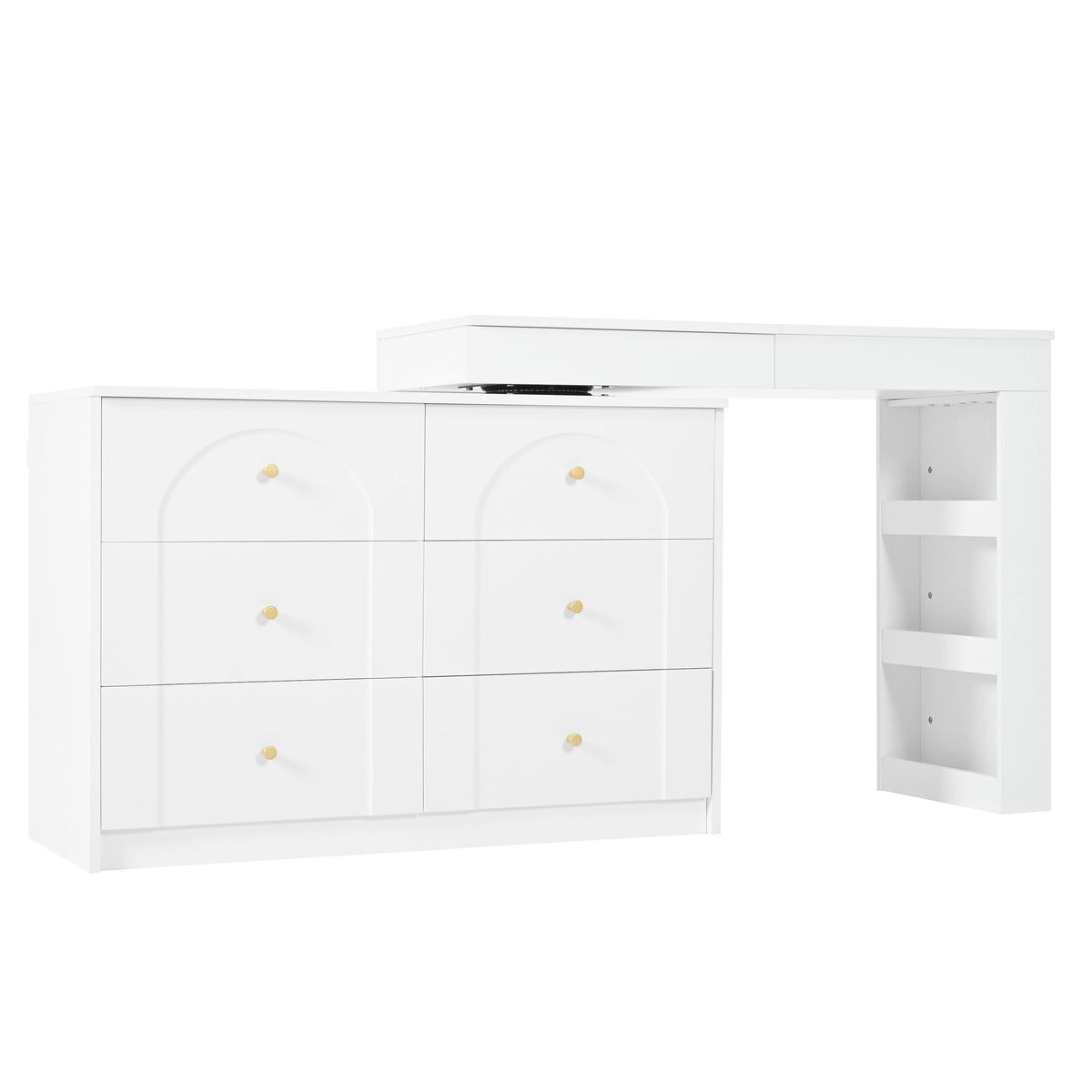 Rotating Dressing Table, LED Lighting, Vanity/Office Table, White