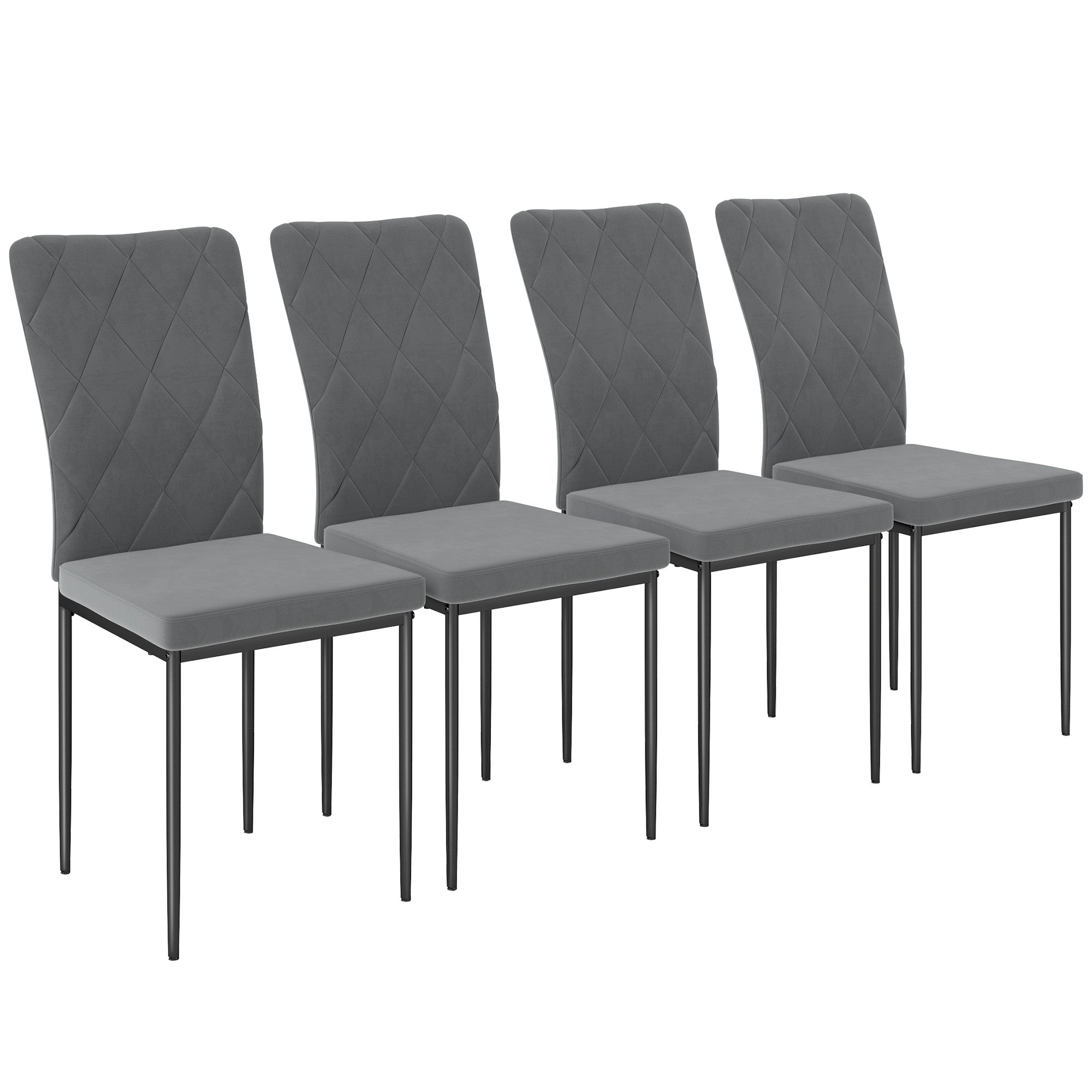 Dining Chairs Set of 4 with Backrest, Metal Legs, Dark Grey Velvet