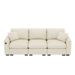 Three-seater Sofa Modern Folding Table USB Port Drink Holder Storage - Chenille