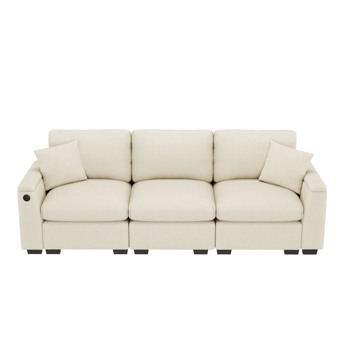 Three-seater Sofa Modern Folding Table USB Port Drink Holder Storage - Chenille