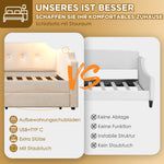 Upholstered Daybed 90x200cm with USB & 2 Drawers, Beige Velvet