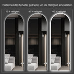 Arched LED Full-Length Mirror, Dimmable High-Resolution Explosion-Proof, Stand or Wall Mountable