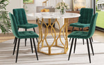 Dining Table Set 5-Piece Round 100cm Gold Metal Legs White MDF Dark Green Velvet