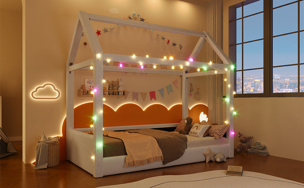Upholstered Daybed 90x200cm with LED Light Strips - Beige