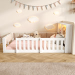 Flatbed Kids Bed 90x200cm with LED Light & Railings, White