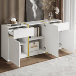Luxurious Sideboard with 3 Doors and 2 Drawers, High-Gloss Lacquer Finish, White Wood