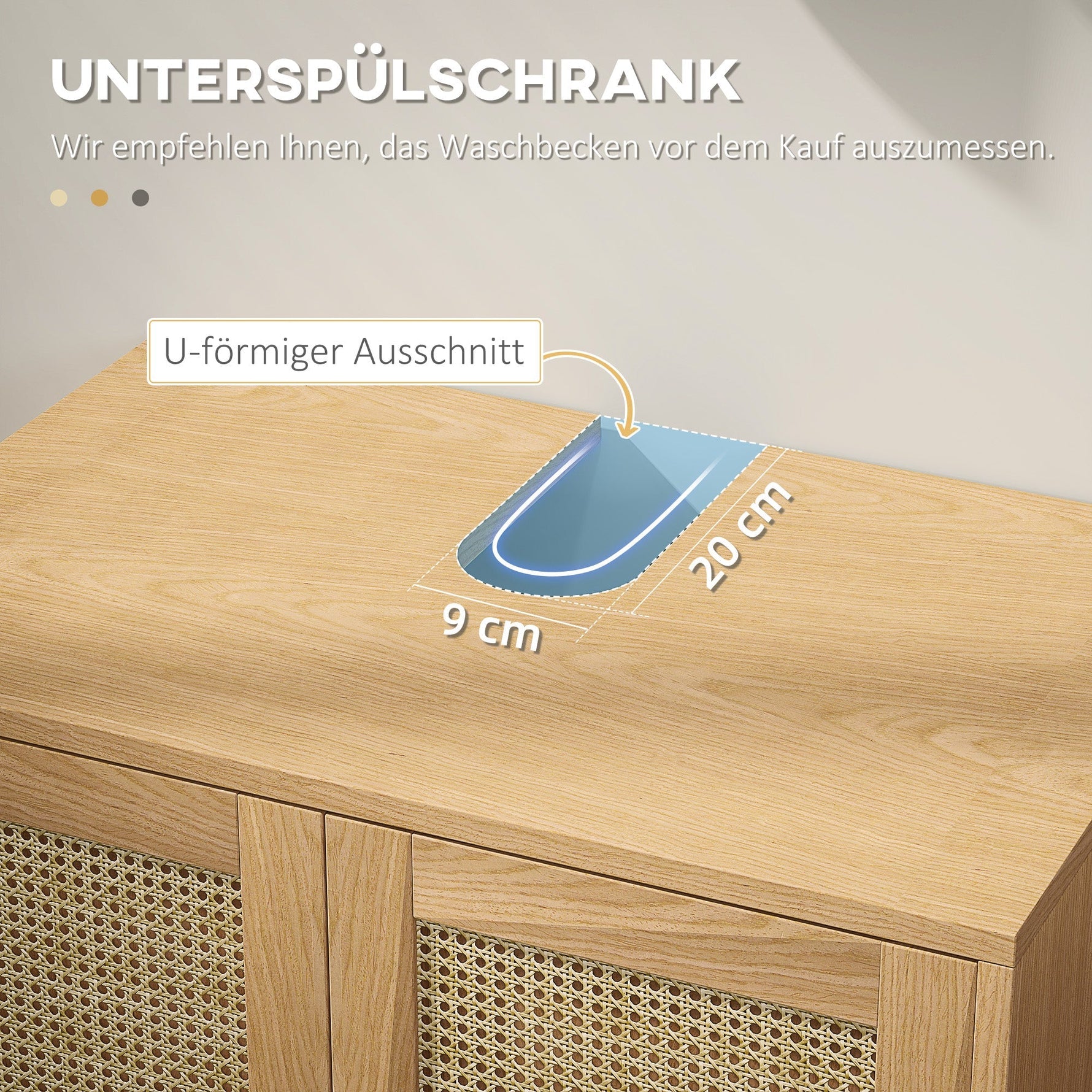 kleankin Vanity Unit, Rattan Look, Anti-Tip Protection, Oak