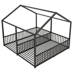 Metal Bed 90x200cm House Design Ladder - Black Iron Frame