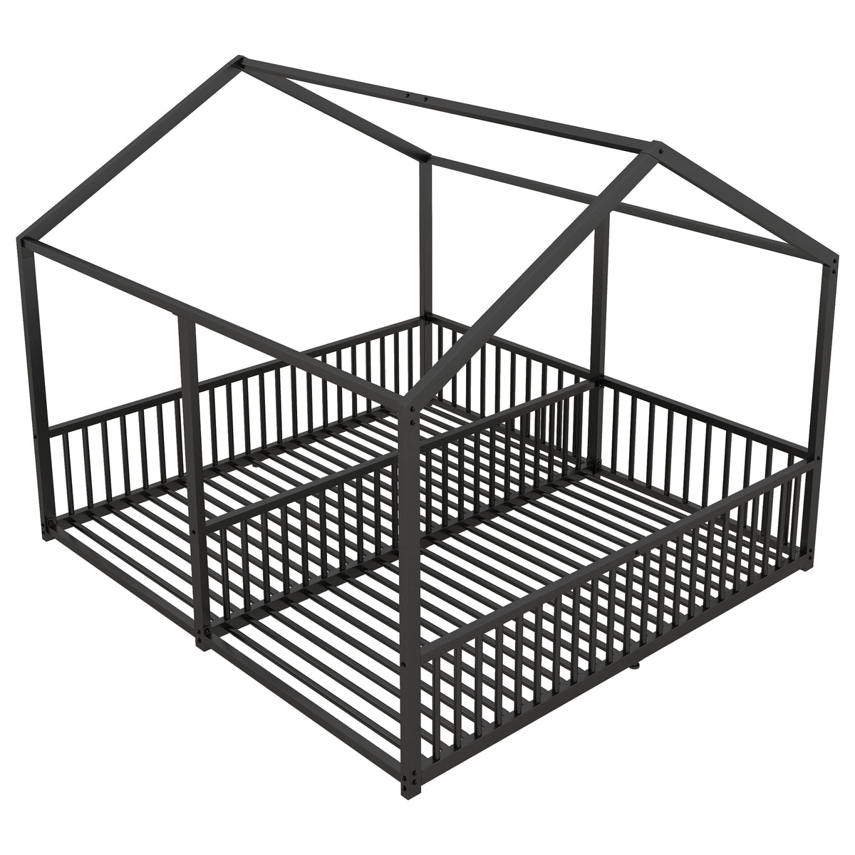 Metal Bed 90x200cm House Design Ladder - Black Iron Frame