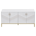 Sideboard, 4 Doors, Large Capacity, Height-Adjustable, White & Gold MDF