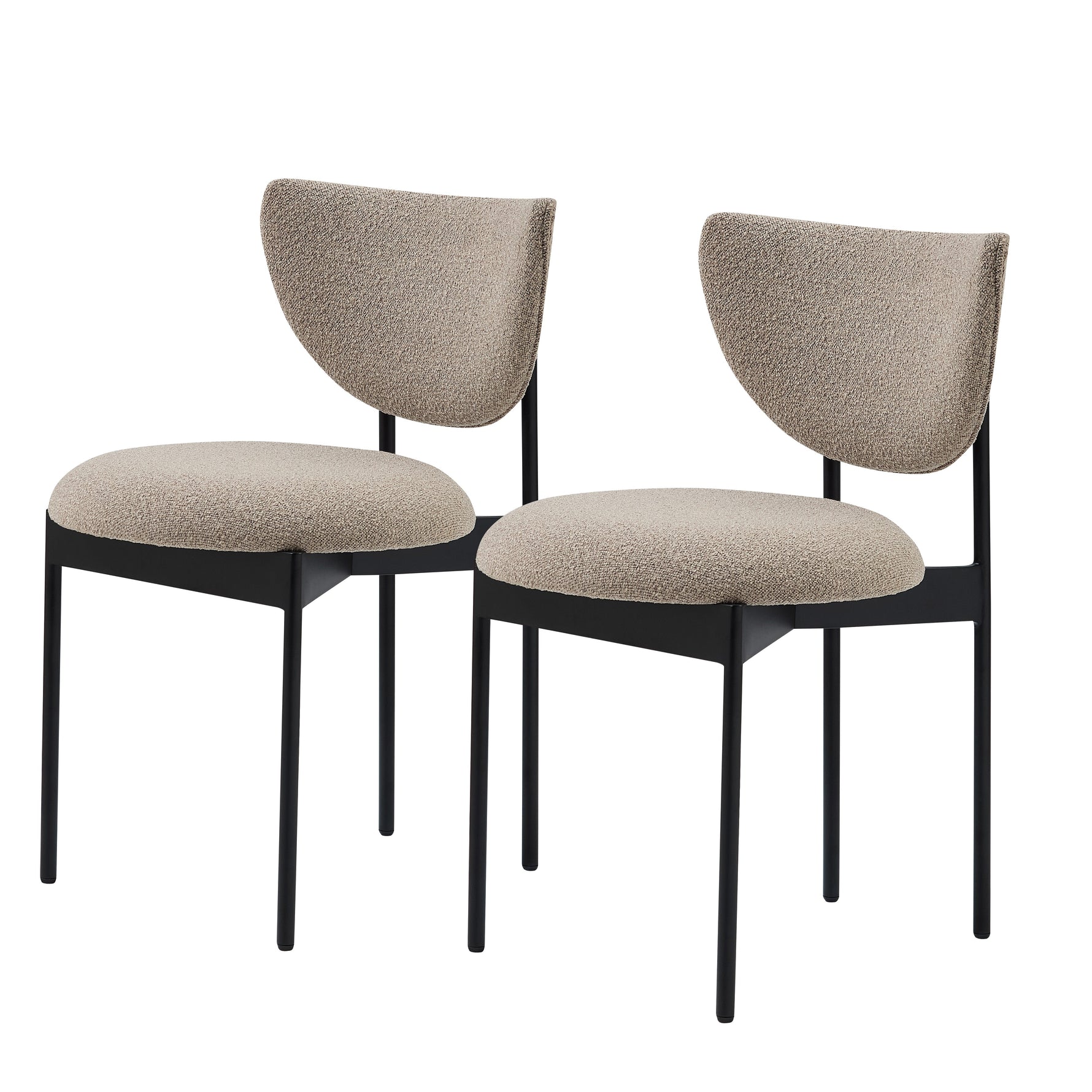 Lunar Dining Chair Modern Black Metal Set of 2 - Beige/Khaki