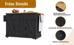 Kitchen Island with Multifunctional Serving Trolley and Large Storage Space, Black Wood Grain