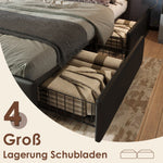 Bed Frame, LED, 4 Drawers, Adjustable Headboard, Black PU