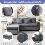 Sofa, 5-Cushion Supreme Set LED 3-Seater with Ottoman, Modular L-Shaped