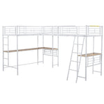 Loft Bed 90x200cm with Desk & Double Staircase, White
