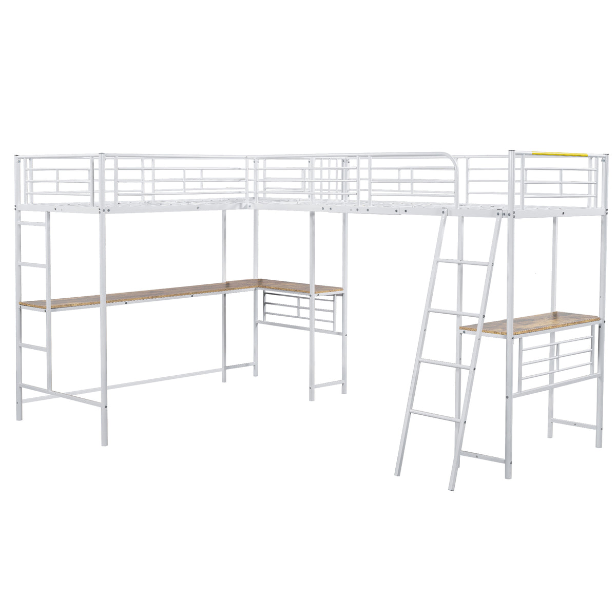 Loft Bed 90x200cm with Desk & Double Staircase, White
