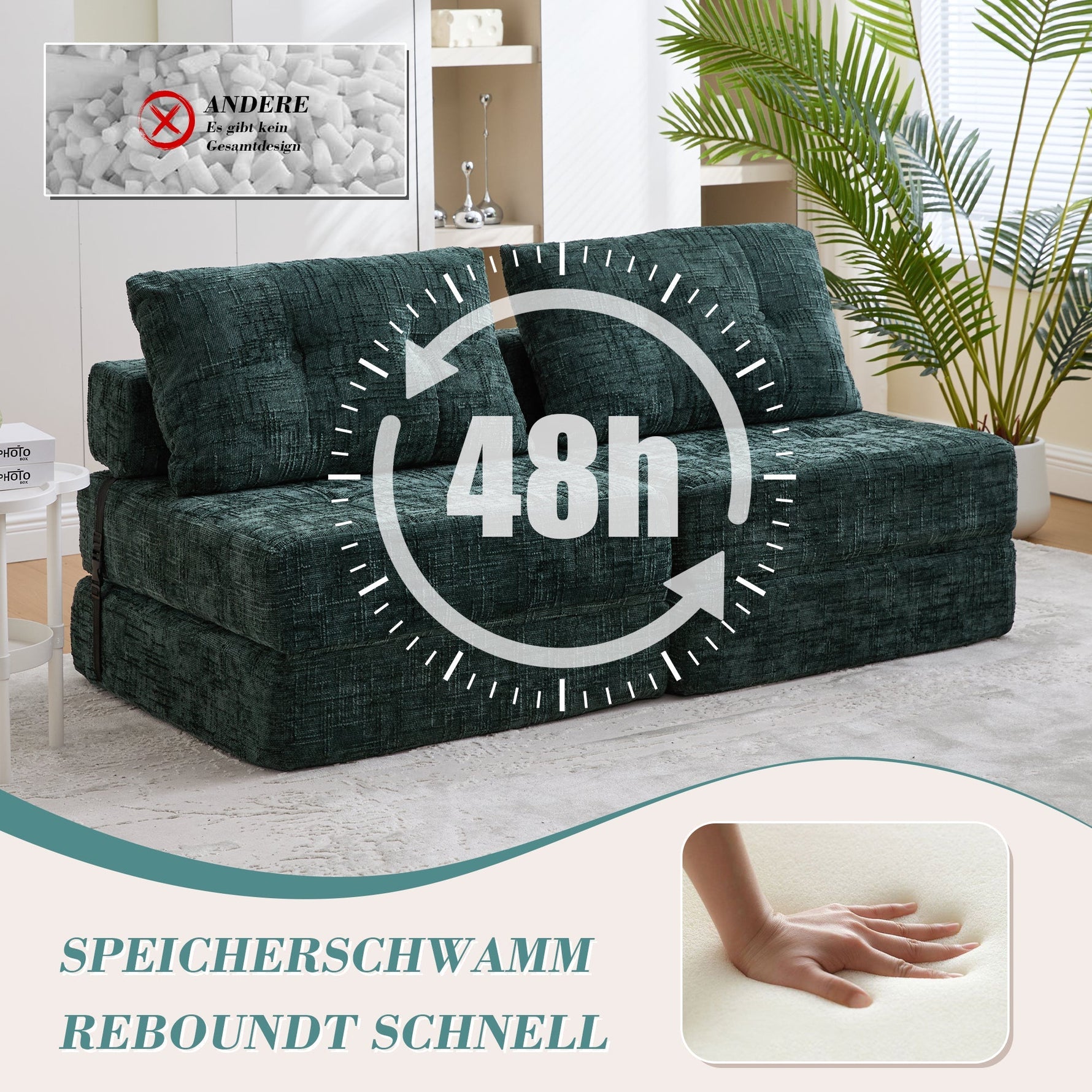 Folding Sofa Bed with Pillows, Foldable Mattress & Backrest, Portable Floor Sofa
