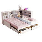 Solid Wood Sofa Bed 90/180*190cm Pull-Out Storage Drawers, White