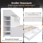 Daybed Single Bed 90x200cm Multifunctional Drawers Bookshelf Storage - White