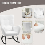 Rocking Chair, Teddy Fabric, Lumbar Cushion, White