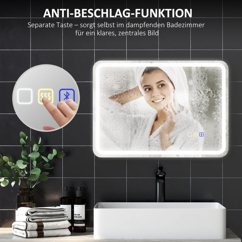 Bathroom Mirror with Lighting, LED, Bluetooth, Anti-Fog, Silver