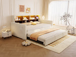Upholstered Sofa Bed 90x190cm with Storage Headboard, LED and Charging Ports, Beige Velvet