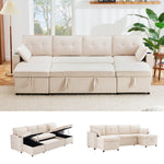 Sofa Bed, U-shaped Sleeper with Cupholder & Storage, Cotton Linen Fabric