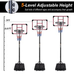 Portable Basketball Hoop, Adjustable Height 5.6-7FT, Indoor/Outdoor, Red