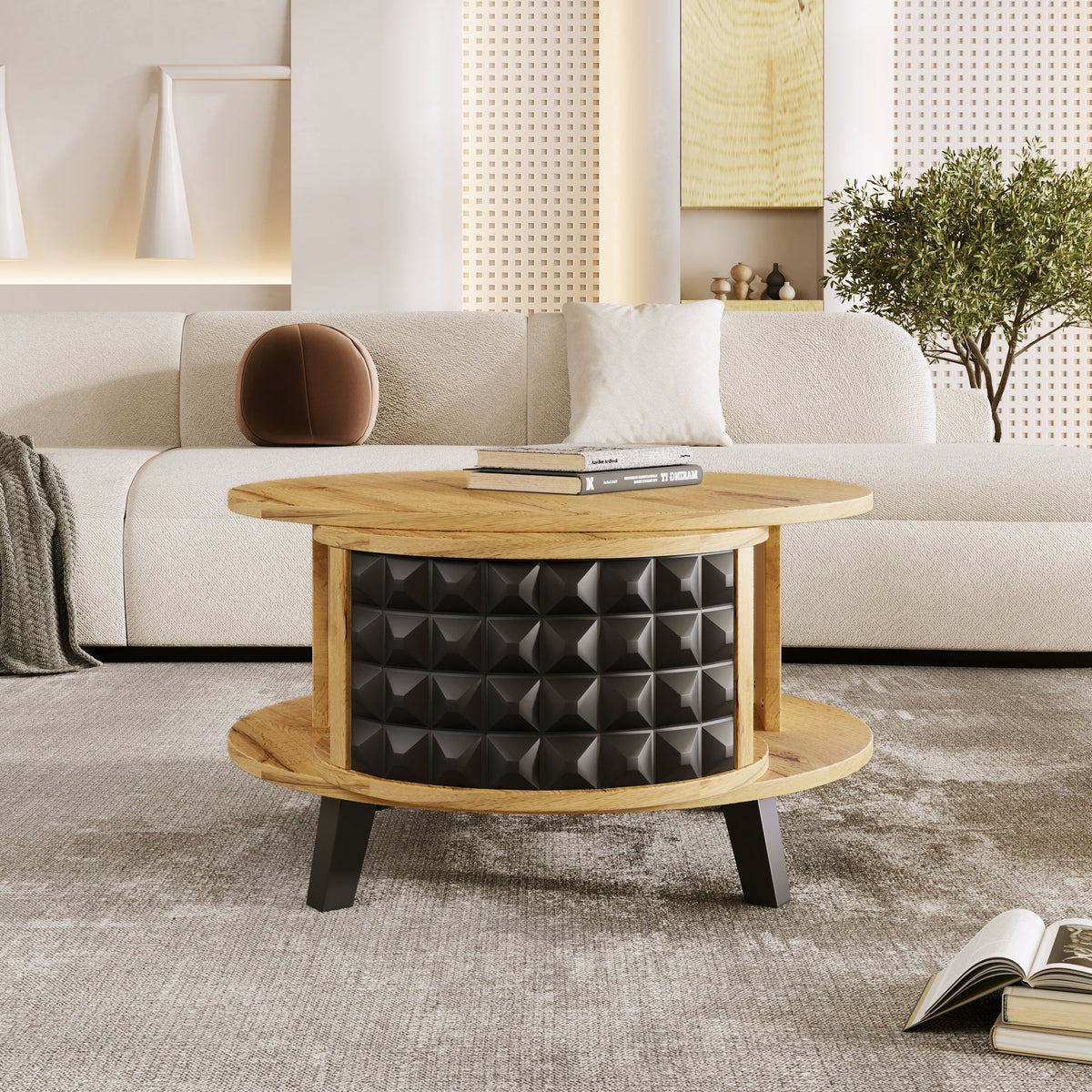 Coffee Table Rotating Side Table with Hidden Storage