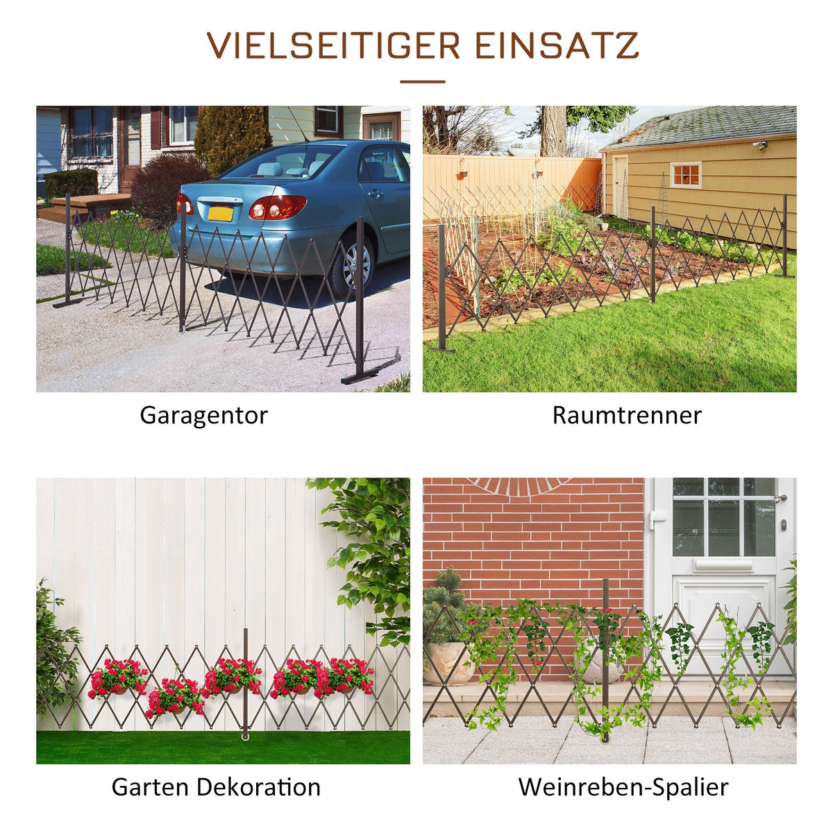 Extendable Scissor Gate/Barrier, 52-405cm Garden H103.5cm, Aluminum Brown