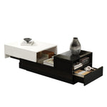 Coffee Table 100x50x38cm, High-Gloss with 1 Drawer & Sliding Top, Black and White Stitching