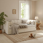 Upholstered Daybed with 2 Storage Drawers and USB Port, Beige Linen