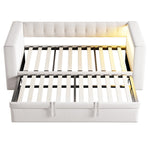 Multifunctional Upholstered Sofa Bed with LED Lighting, Power Outlets and Ample Storage, 90/180x190cm, Beige