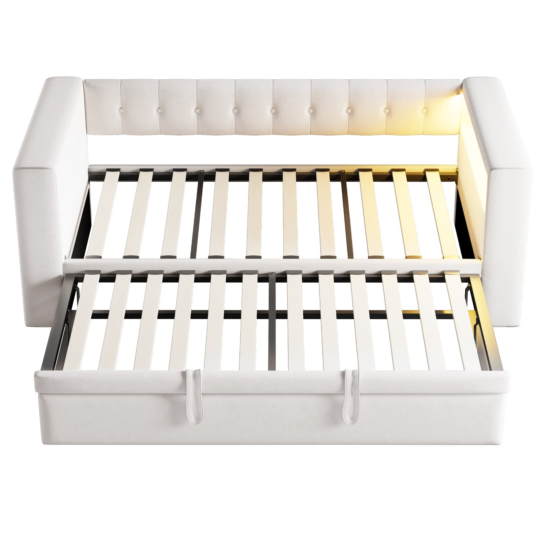 Multifunctional Upholstered Sofa Bed with LED Lighting, Power Outlets and Ample Storage, 90/180x190cm, Beige