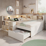 Wooden Double Bed 140x190cm with Storage & USB, White