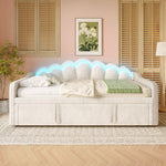 Daybed with Pull-Out Bed & LED Strip, 90x200cm, Beige Velvet