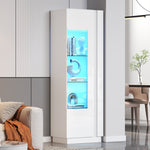 Cabinet, 60x40x180cm High-Gloss Display with LED Lighting, White Acrylic