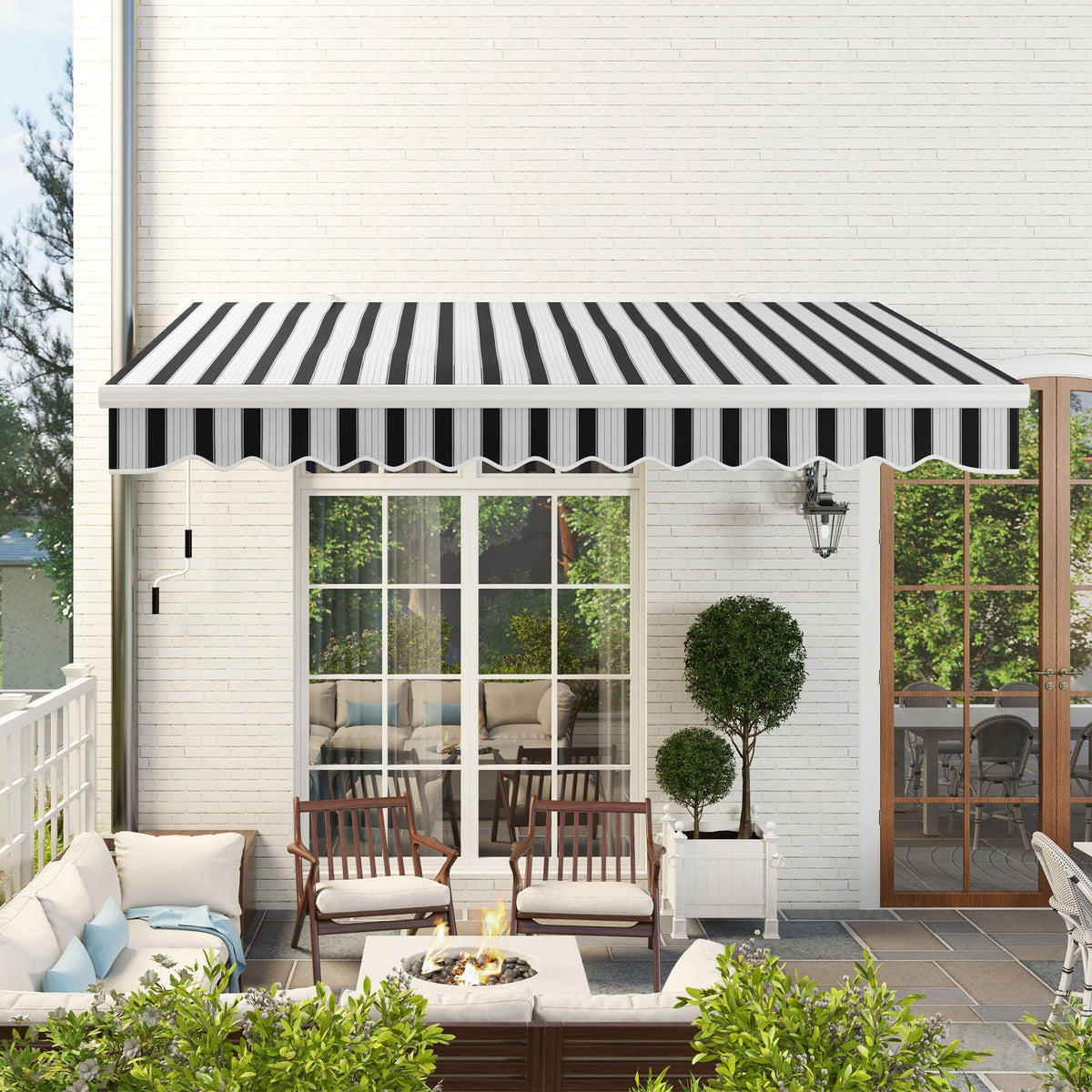 Balcony Awning UV-Resistant Hand Crank Aluminum Polyester, White+Blue