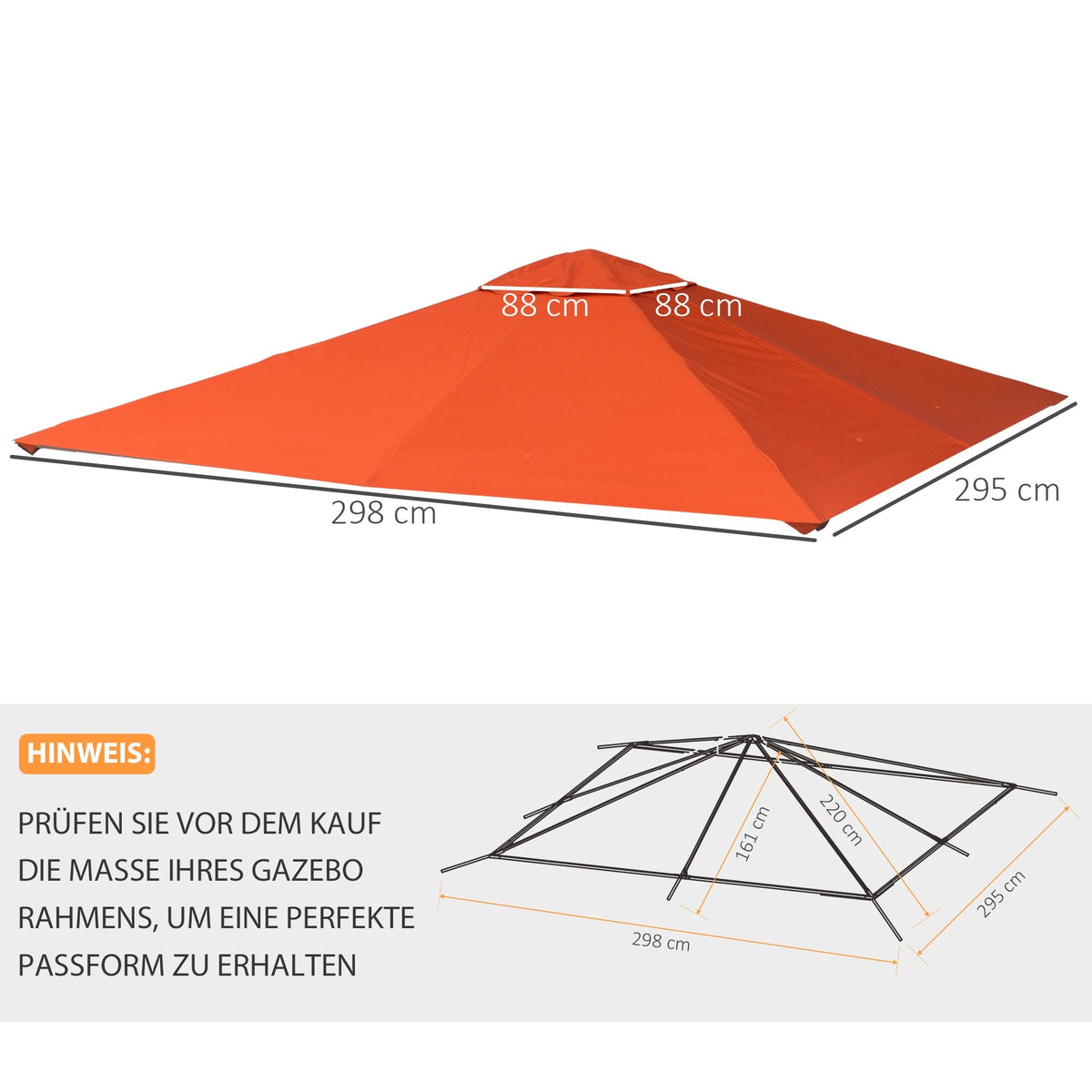 Replacement Roof Gazebo Sun Protection Cover Polyester Orange
