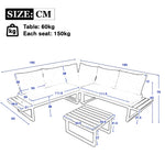 Garden Leisure Set Corner Adjustable Reclining with Coffee Table - Beige/Grey